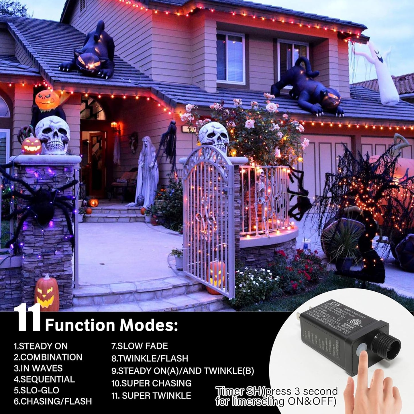 33ft Halloween Decorative Mini Lights, 100 LED Green Wire Fairy Starry String Lights Plug in, 11 Lighting Modes, for Halloween Decoration Outdoor Xmas Tree Party Decoration (Orange)