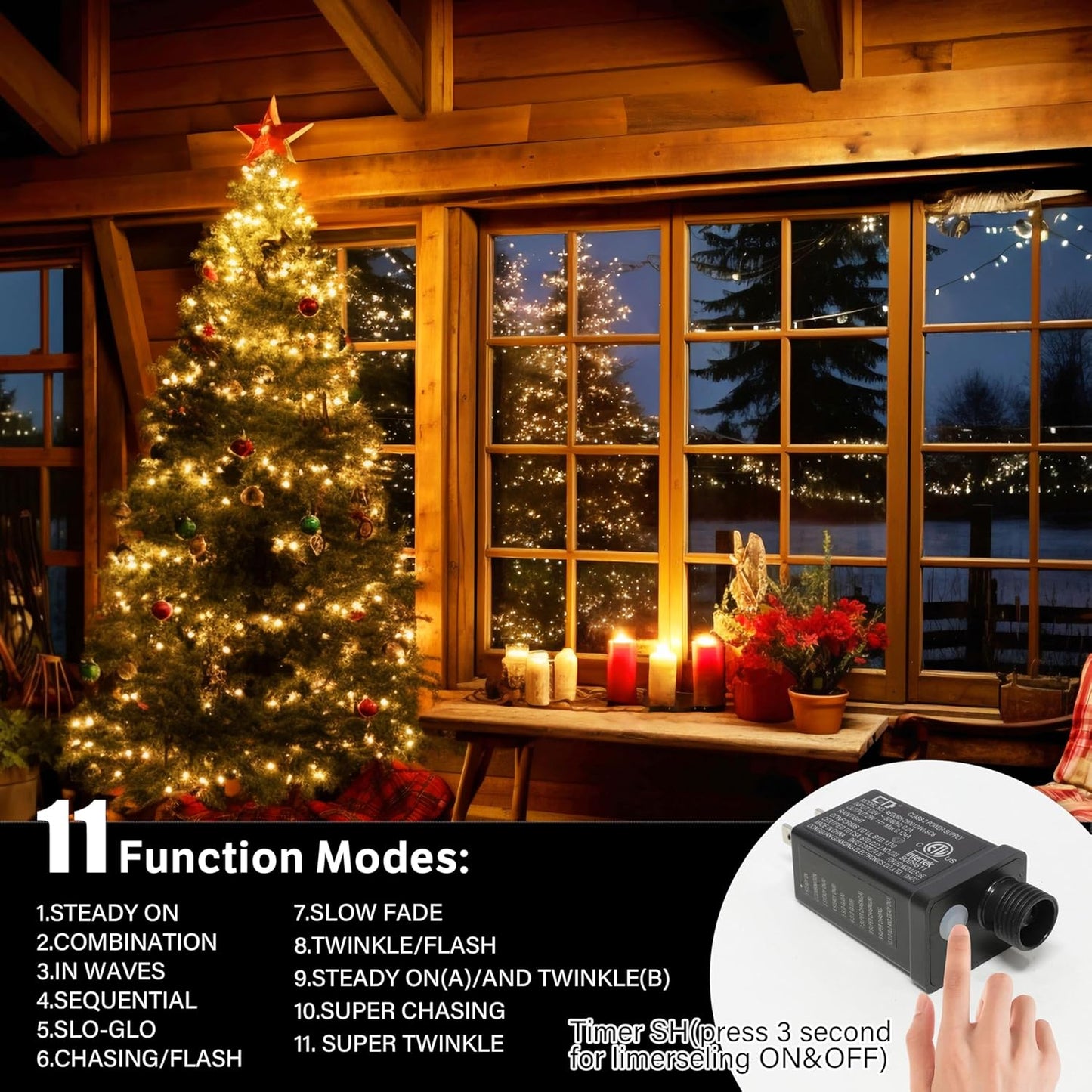 66ft Christmas Decorative Mini Lights,200 LED Green Wire Fairy Starry String Lights Plug in, 11 Lighting Modes, for Indoor Outdoor Xmas Tree Wedding Party Decoration (Warm White)