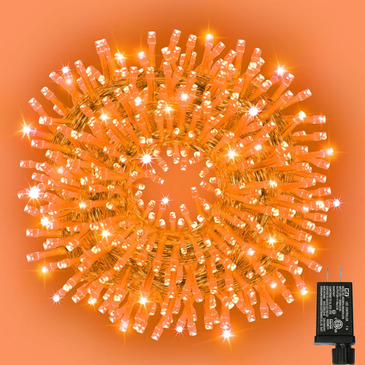 33ft Halloween Decorative Mini Lights, 100 LED Transparent Wire Fairy Starry String Lights Plug in, 11Lighting Modes, for Halloween Decoration Outdoor Xmas Tree Party Decoration (Orange)