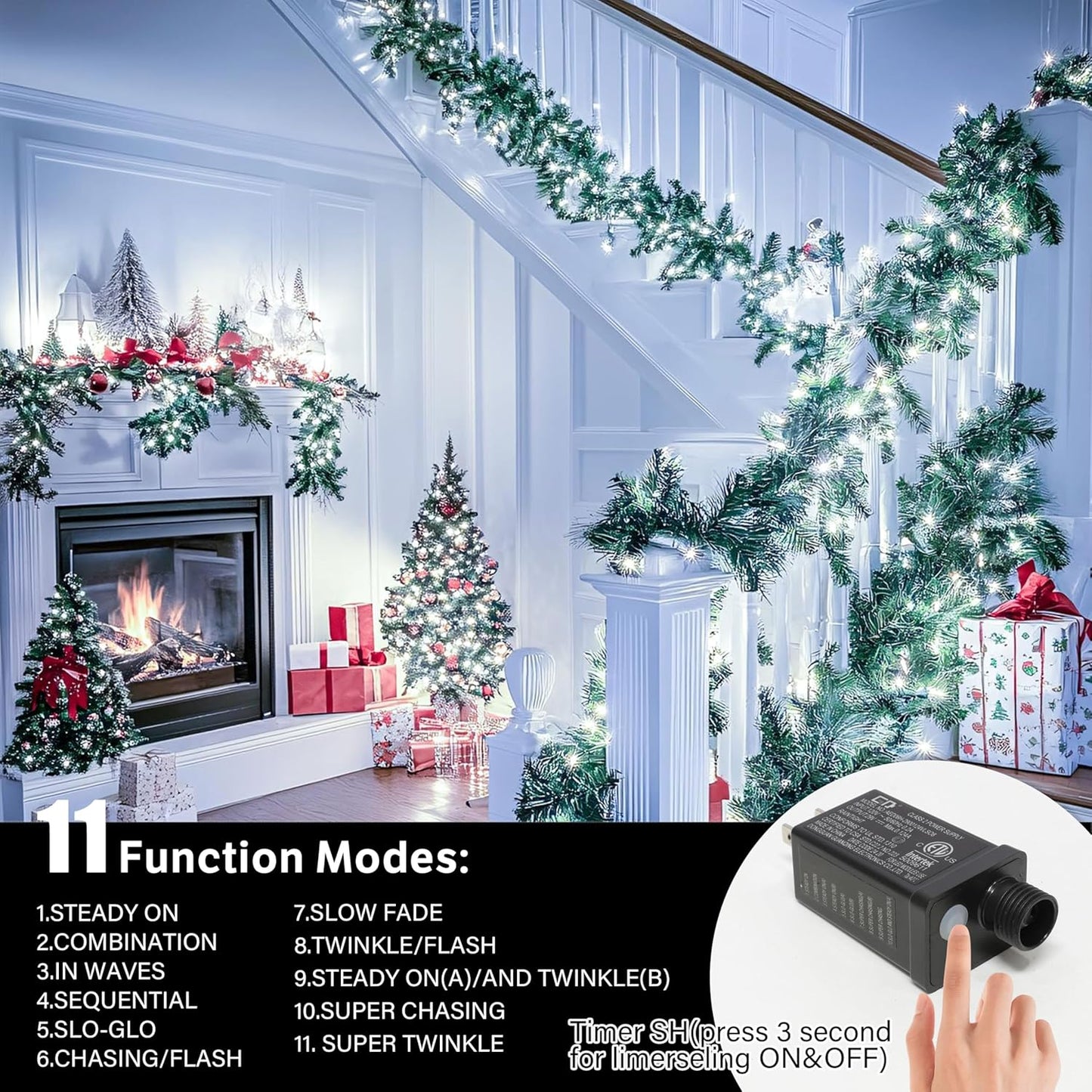 33ft Christmas Decorative Mini Lights, 100 LED Transparent Wire Fairy Starry String Lights Plug in, 11 Lighting Modes, for Indoor Outdoor Xmas Tree Wedding Party Decoration (White)