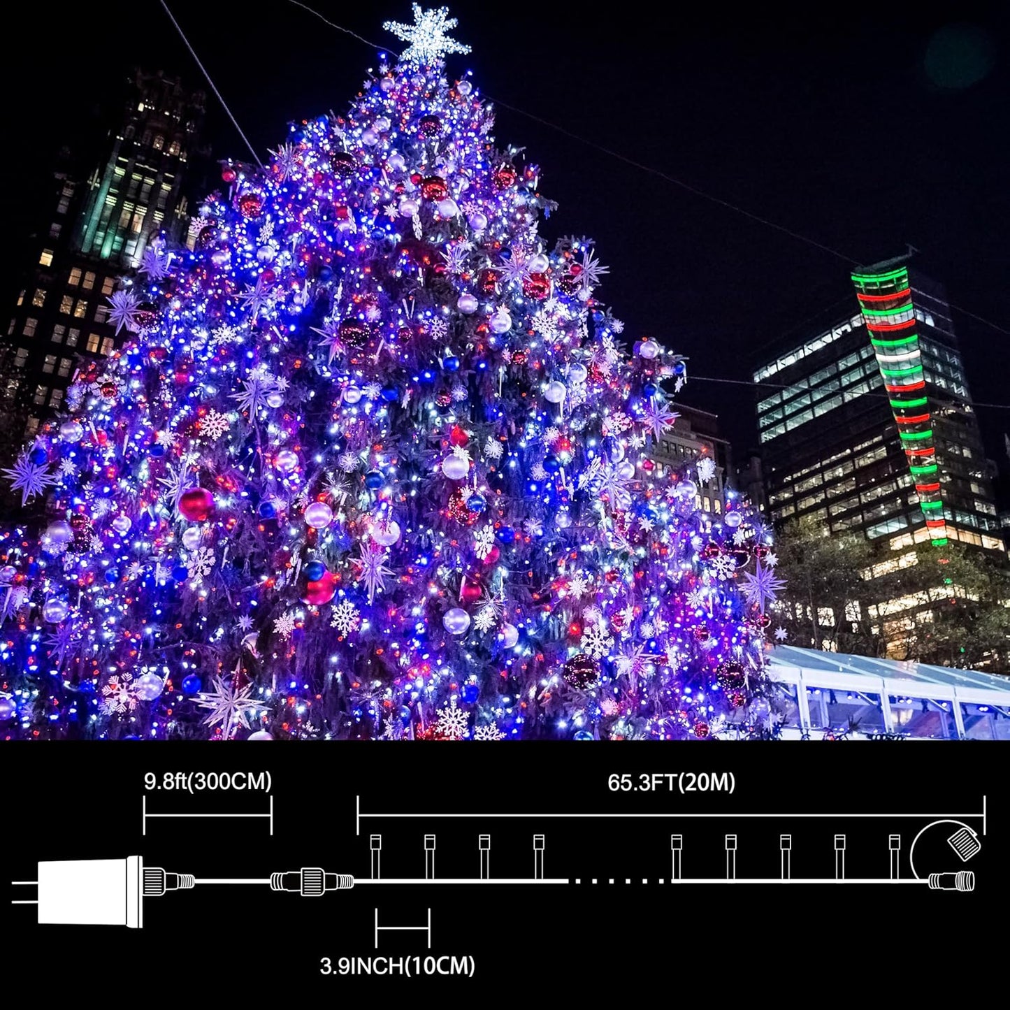 66ft Patriotic String Lights - Red White Blue Mini Lights, 200 LED Transparent Wire Fairy Starry String Lights Plug in, 11 Lighting Modes for Outdoor Tree Party Decoration (Red White Blue)