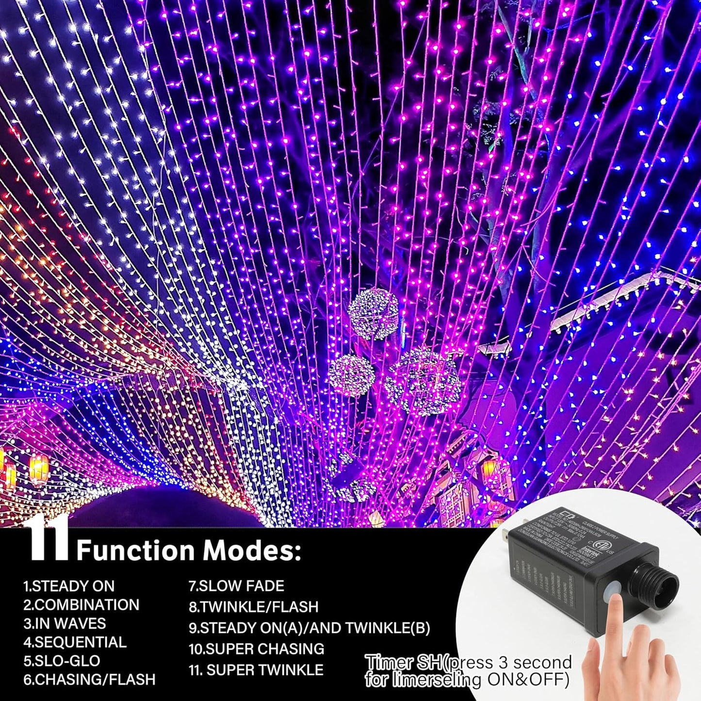 33ft Halloween Decorative Mini Lights, 100 LED Green Wire Fairy Starry String Lights Plug in, 11 Lighting Modes, for Halloween Decoration Outdoor Xmas Tree Party Decoration (Purple)