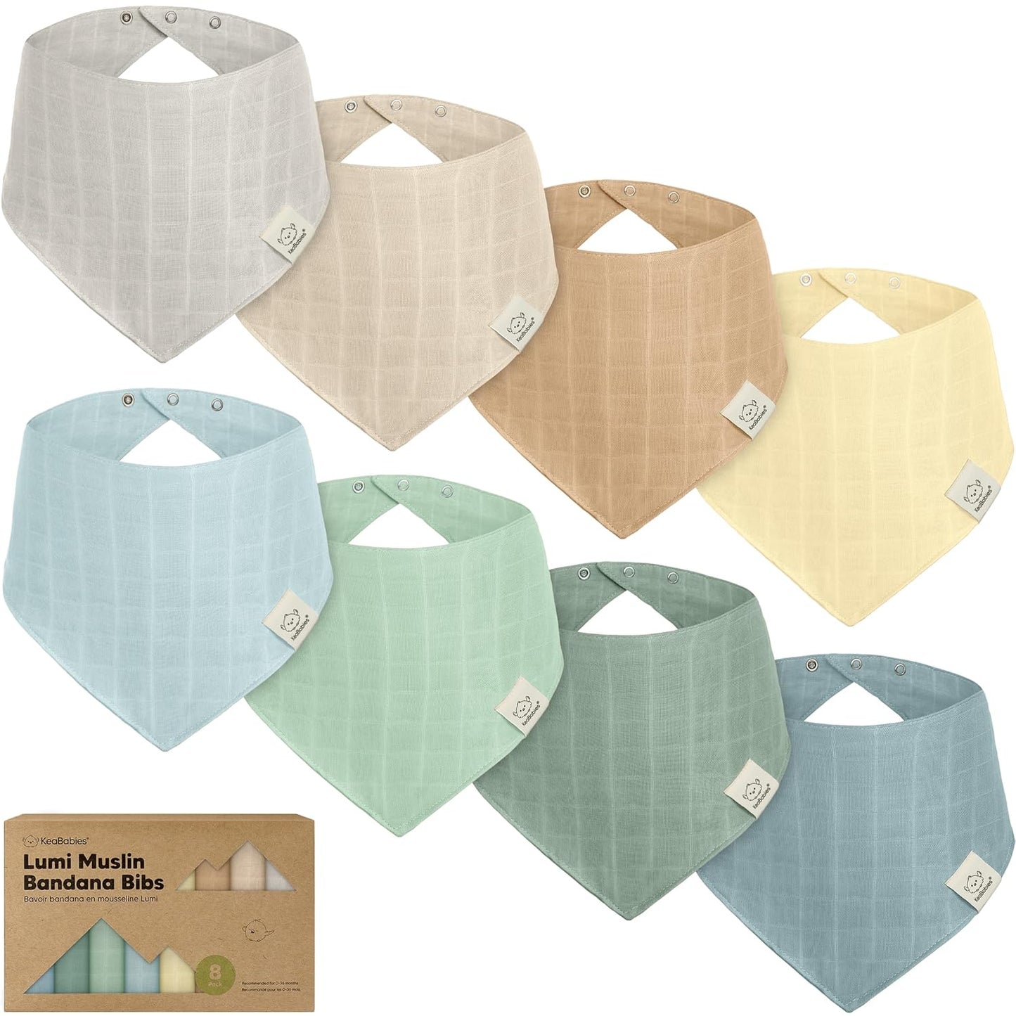 8-Pack Muslin Baby Bibs for Boys, Girls - Muslin Bandana Drool Bibs for Baby Girl & Boy, Drooling Newborn, Teething Toddler, Infant 0-36 Months, 100% Cotton Extra Absorbent & Soft (Mirage)