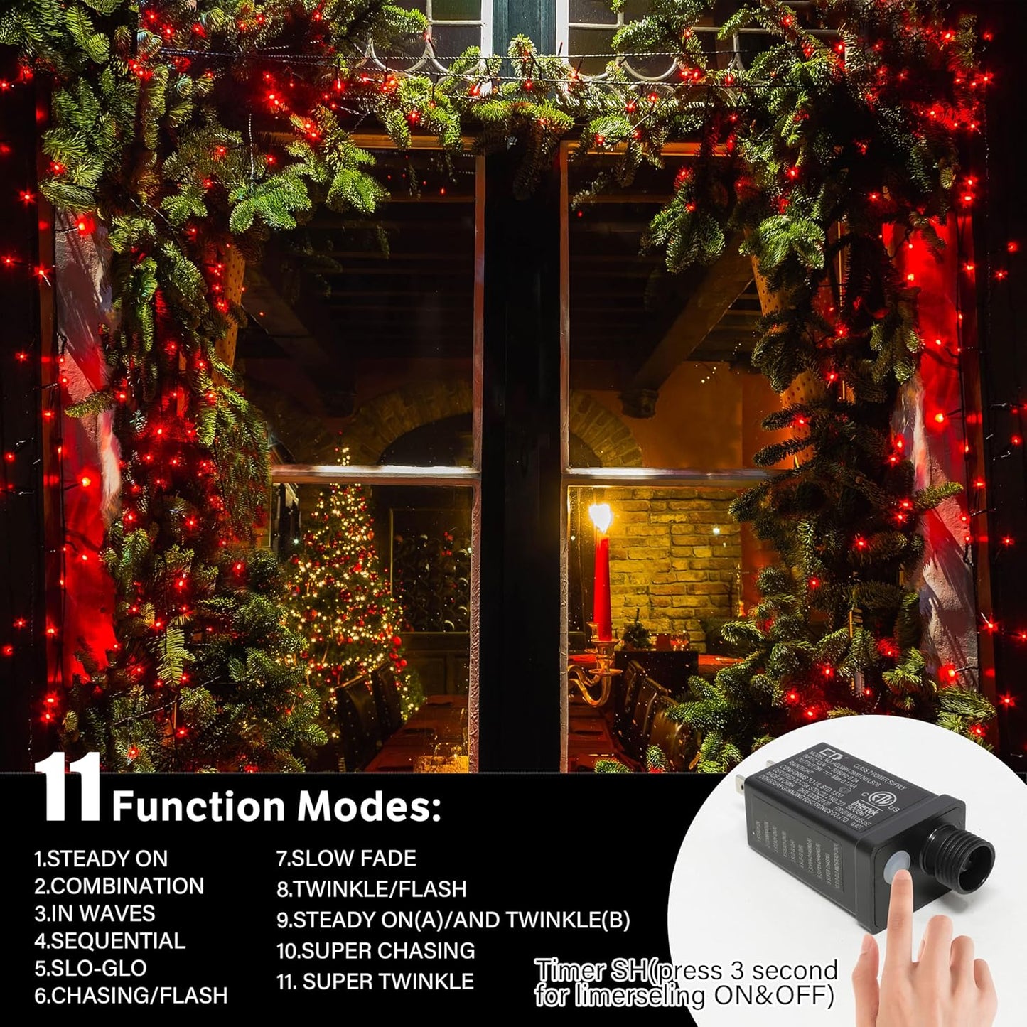 33ft Christmas Decorative Mini Lights, 100 LED Green Wire Fairy Starry String Lights Plug in, 11 Lighting Modes, for Indoor Outdoor Xmas Tree Wedding Party Decoration (Red)