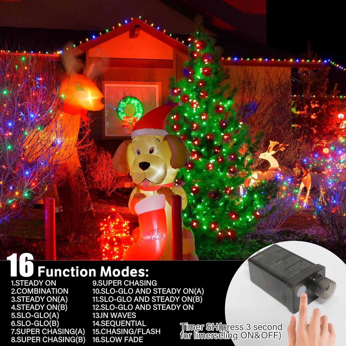 66ft Christmas Decorative Mini Lights, 200 LED Green Wire Fairy Starry String Lights Plug in, 16 Lighting Modes, for Indoor Outdoor Xmas Tree Wedding Party Decoration (Red+Green)